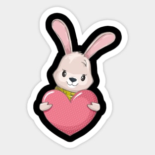 Valentine Heart with Cute Funny Rabbit Sticker